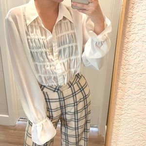 Vintage Apostrophe Sheer Lace Button Down